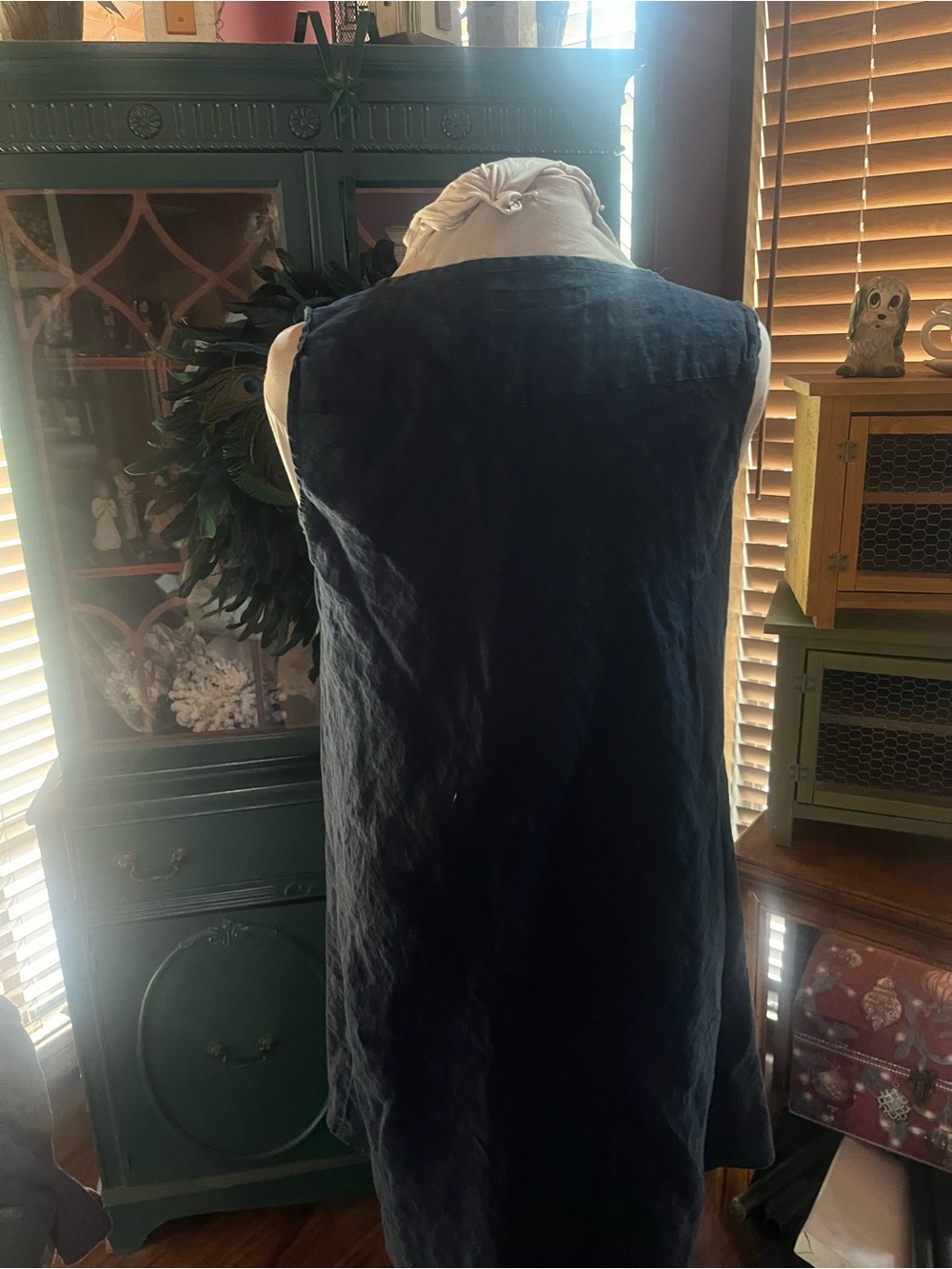 Flax Design Sleeveless V-Neck Linen Tunic dress in Navy medium - Picture 3 of 6